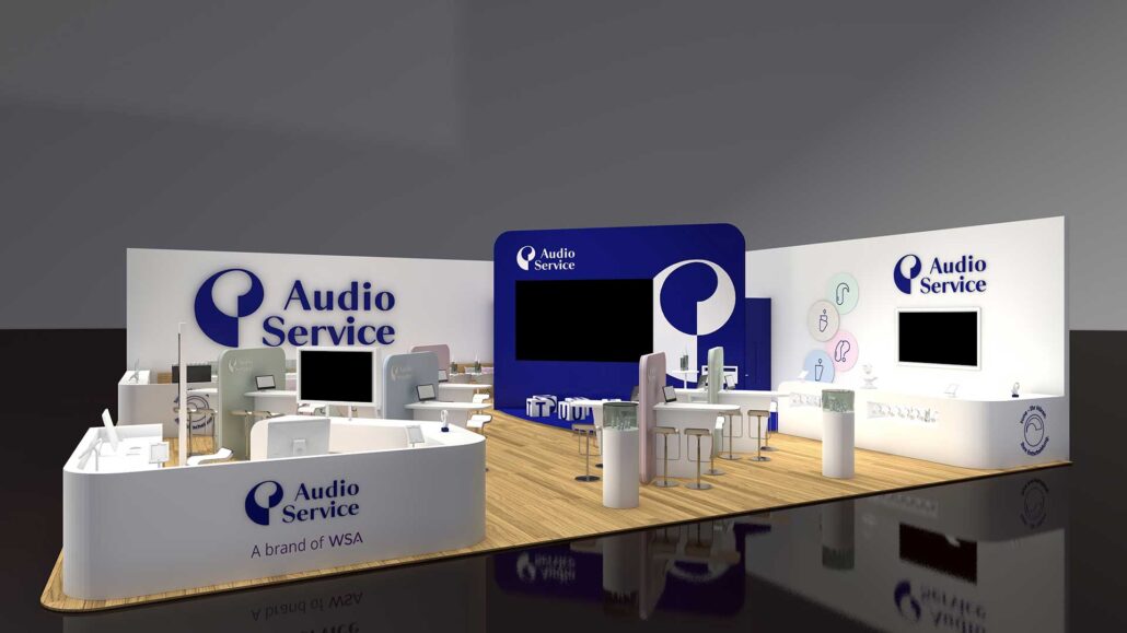 Audio Service - Entwurfsrendering Messestand
