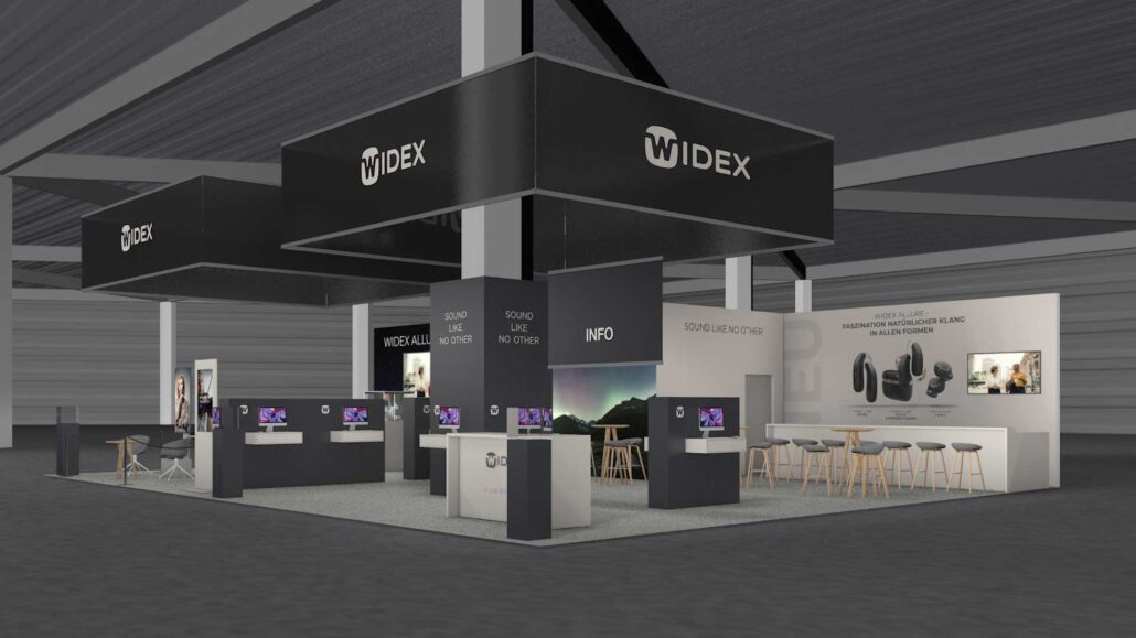 Widex - Entwurfsrendering Messestand